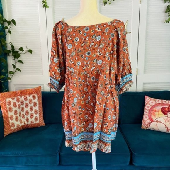 Gigio | Hannah Terracotta Clay Rust Bohemian Peasant Top Tassel Paisley Small - Picture 11 of 14